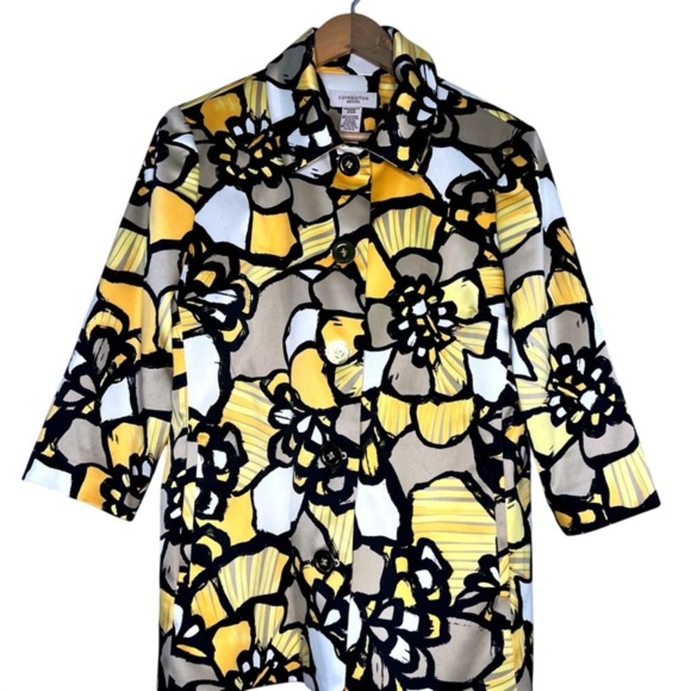 Covington Petite Women's Floral‎ Print Jacket 3/4 Sleeve Button Front